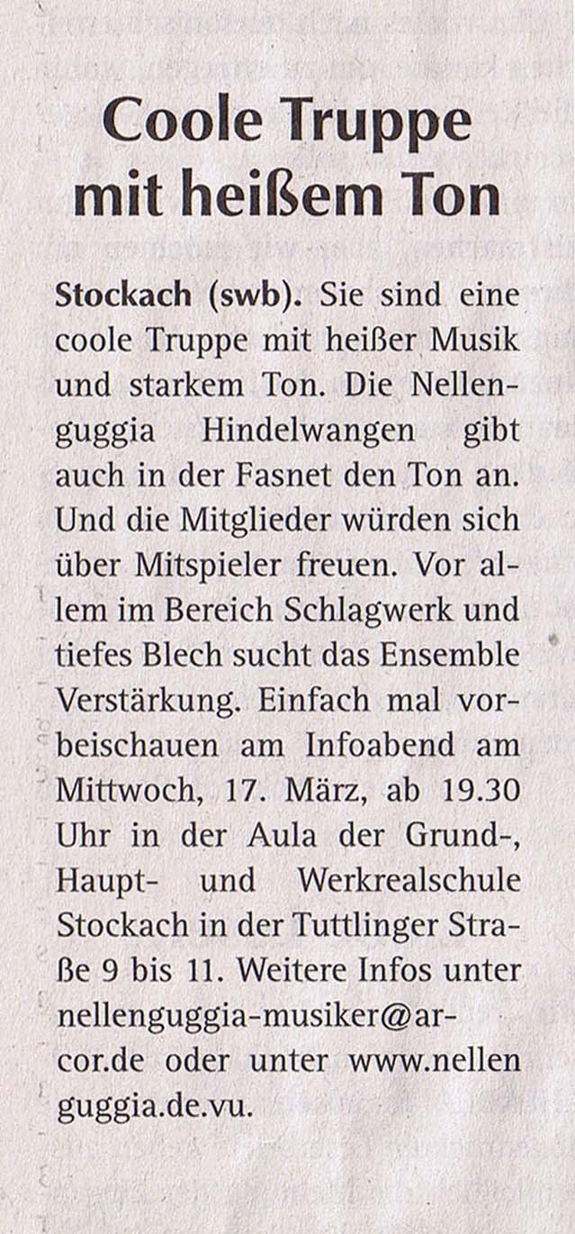 Coole Truppe mit heißem Ton
(Wochenblatt vom 17. 03. 2010)